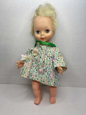 Vintage 1963 Deluxe Reading Baby Brite 15" Walking Doll w/ Original Floral Dress